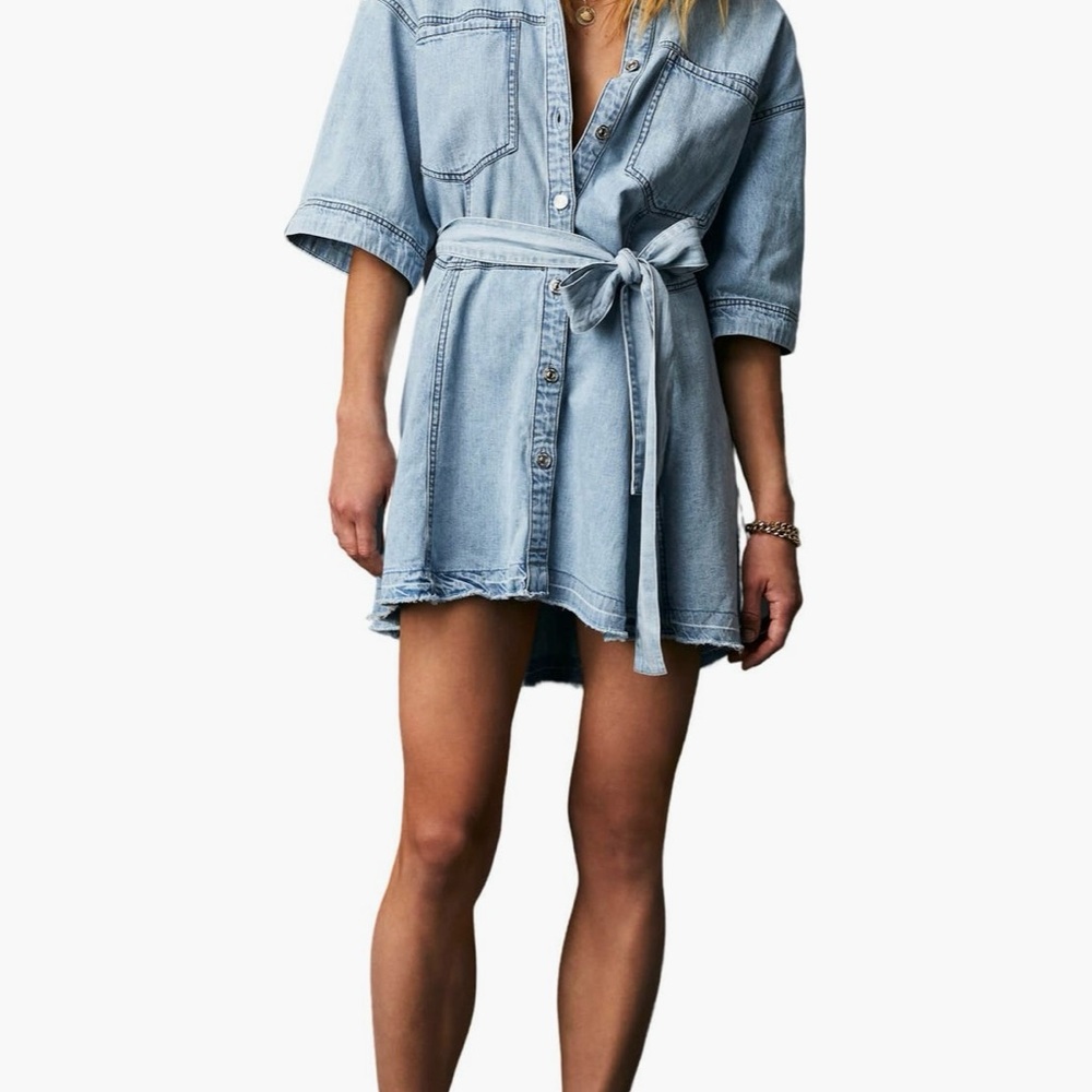 Free People Jenny Light Blue Denim Mini Dress